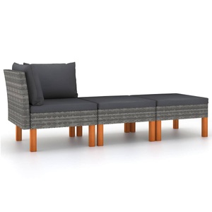 vidaXL, vidaXL 3-tlg. Garten-Lounge-Set Poly Rattan und Eukalyptus Massivholz