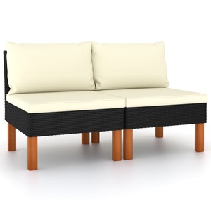 vidaXL, vidaXL Mittelsofas 2 Stk. Poly Rattan und Eukalyptus Massivholz