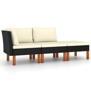 vidaXL, vidaXL 3-tlg. Garten-Lounge-Set Poly Rattan und Eukalyptus Massivholz