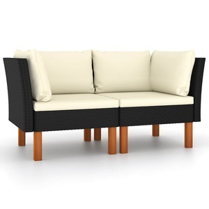 vidaXL, vidaXL Ecksofas 2 Stk. Poly Rattan und Eukalyptus Massivholz