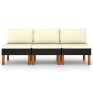 vidaXL, vidaXL Mittelsofas 3 Stk. Poly Rattan und Eukalyptus Massivholz, vidaXL Mittelsofas 3 Stk. Poly Rattan und Eukalyptus Massivholz
