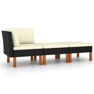 vidaXL, vidaXL 3-tlg. Garten-Lounge-Set Poly Rattan und Eukalyptus Massivholz