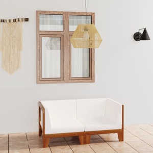 vidaXL, vidaXL 2-Sitzer-Sofa mit Cremeweißen Kissen Akazie Massivholz