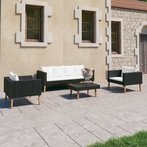 vidaXL, vidaXL 4-tlg. Garten-Lounge-Set mit Auflagen Poly Rattan Schwarz