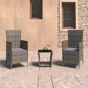 vidaXL, vidaXL 3-tlg. Garten-Lounge-Set mit Kissen Poly Rattan Grau