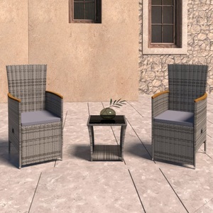 vidaXL, vidaXL 3-tlg. Garten-Lounge-Set mit Kissen Poly Rattan Grau