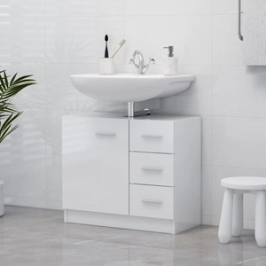 vidaXL, vidaXL Waschbeckenunterschrank Hochglanz-Weiß 63x30x54 cm Spanplatte