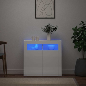 vidaXL, vidaXL Sideboard mit LED-Leuchten Hochglanz-Weiß 80x35x75 cm