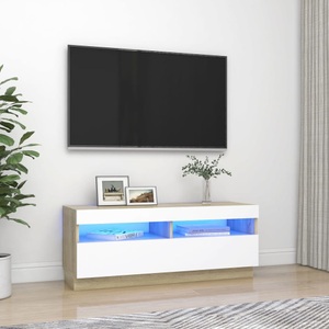 vidaXL, vidaXL TV-Schrank mit LED-Leuchten Weiß Sonoma-Eiche 100x35x40 cm, 