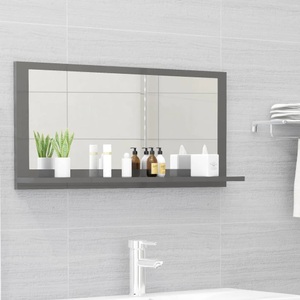 vidaXL, vidaXL Badspiegel Hochglanz-Grau 80x10,5x37 cm Spanplatte, vidaXL Badspiegel Hochglanz-Grau 80x10,5x37 cm Holzwerkstoff
