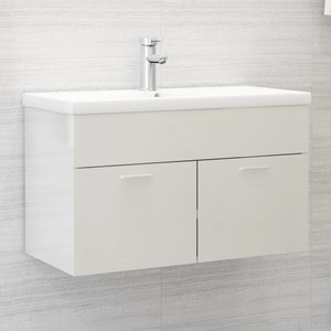 vidaXL, vidaXL Waschbeckenunterschrank Hochglanz-Weiß 80x38,5x46 cm Spanplatte