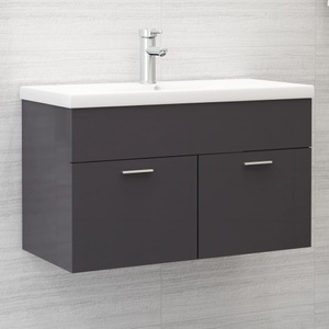 vidaXL, vidaXL Waschbeckenunterschrank Hochglanz-Grau 80x38,5x46 cm Spanplatte, vidaXL Waschbeckenunterschrank Hochglanz-Grau 80x38,5x46cm