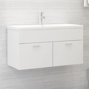 vidaXL, vidaXL Waschbeckenunterschrank Weiß 90x38,5x46 cm Spanplatte, vidaXL Waschbeckenunterschrank Weiß 90x38,5x46 cm Holzwerkstoff