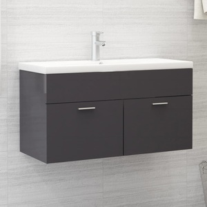vidaXL, vidaXL Waschbeckenunterschrank Hochglanz-Grau 90x38,5x46 cm Spanplatte