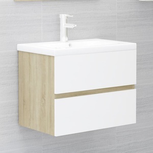 vidaXL, vidaXL Waschbeckenunterschrank Weiß und Sonoma 60x38,5x45 cm Spanplatte, 