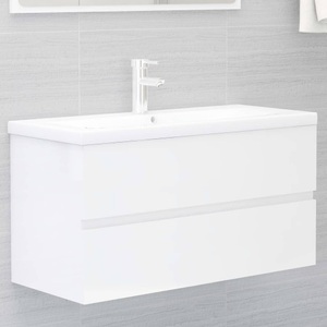 vidaXL, vidaXL Waschbeckenunterschrank Hochglanz-Weiß 90x38,5x45 cm Spanplatte