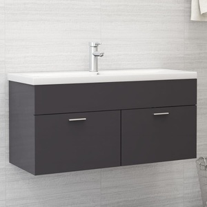 vidaXL, vidaXL Waschbeckenunterschrank Hochglanz-Grau 100x38,5x46 cm Spanplatte, 