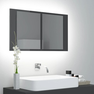 vidaXL, vidaXL LED-Bad-Spiegelschrank Hochglanz-Grau 80x12x45 cm, 