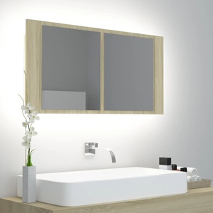 vidaXL, vidaXL LED-Bad-Spiegelschrank Sonoma-Eiche 90x12x45 cm