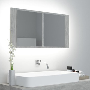 vidaXL, vidaXL LED-Bad-Spiegelschrank Betongrau 90x12x45 cm