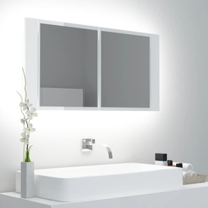 vidaXL, vidaXL LED-Bad-Spiegelschrank Hochglanz-Weiß 90x12x45 cm, 