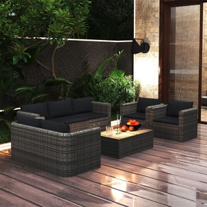 vidaXL, vidaXL 8-tlg. Garten-Lounge-Set mit Kissen Poly Rattan Grau, vidaXL 8-tlg. Garten-Lounge-Set mit Kissen Poly Rattan Grau