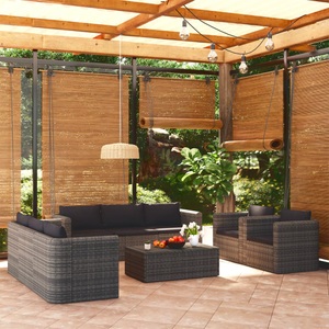 vidaXL, vidaXL 9-tlg. Garten-Lounge-Set mit Kissen Poly Rattan Grau, vidaXL 9-tlg. Garten-Lounge-Set mit Kissen Poly Rattan Grau