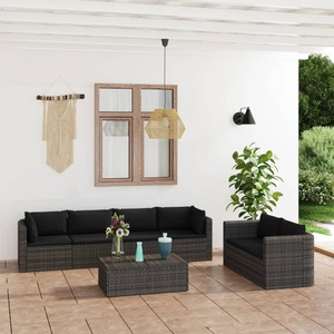 vidaXL, vidaXL 7-tlg. Garten-Lounge-Set mit Kissen Poly Rattan Grau, vidaXL 7-tlg. Garten-Lounge-Set mit Kissen Poly Rattan Grau