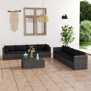 vidaXL, vidaXL 9-tlg. Garten-Lounge-Set mit Kissen Poly Rattan Grau, vidaXL 9-tlg. Garten-Lounge-Set mit Kissen Poly Rattan Grau