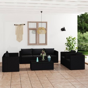 vidaXL, vidaXL 9-tlg. Garten-Lounge-Set mit Kissen Poly Rattan Schwarz