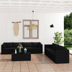 vidaXL, vidaXL 9-tlg. Garten-Lounge-Set mit Kissen Poly Rattan Schwarz