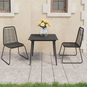 vidaXL, vidaXL 3-tlg. Garten-Essgruppe PVC Rattan Schwarz