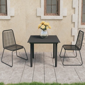 vidaXL, vidaXL 3-tlg. Garten-Essgruppe PVC Rattan Schwarz, vidaXL 3-tlg. Garten-Essgruppe PVC Rattan Schwarz