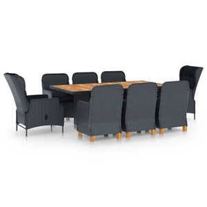 vidaXL, vidaXL 9-tlg. Garten-Essgruppe mit Auflagen Poly Rattan Dunkelgrau
