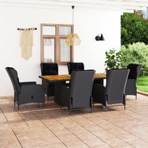 vidaXL, vidaXL 7-tlg. Garten-Essgruppe mit Auflagen Poly Rattan Dunkelgrau