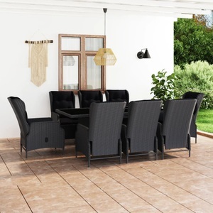 vidaXL 9-tlg. Garten-Essgruppe mit Auflagen Poly Rattan Dunkelgrau