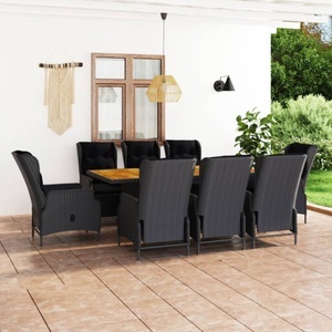 vidaXL, vidaXL 9-tlg. Garten-Essgruppe mit Auflagen Poly Rattan Dunkelgrau