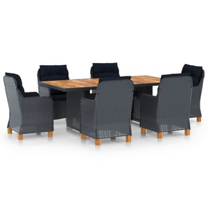 vidaXL, vidaXL 7-tlg. Garten-Essgruppe mit Auflagen Poly Rattan Dunkelgrau