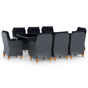 vidaXL, vidaXL 9-tlg. Garten-Essgruppe mit Auflagen Poly Rattan Dunkelgrau