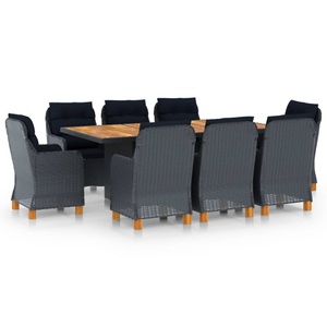 vidaXL 9-tlg. Garten-Essgruppe mit Auflagen Poly Rattan Dunkelgrau