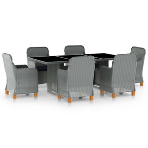 vidaXL, vidaXL 7-tlg. Garten-Essgruppe mit Auflagen Poly Rattan Hellgrau