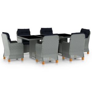 vidaXL, vidaXL 7-tlg. Garten-Essgruppe mit Auflagen Poly Rattan Hellgrau