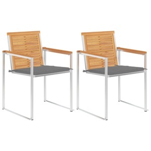 vidaXL, vidaXL Gartenstühle mit Kissen 2 Stk. Massivholz Teak und Stahl, 