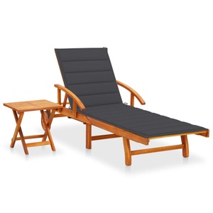 vidaXL, vidaXL Sonnenliege mit Tisch und Auflage Akazie Massivholz