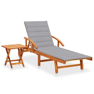 vidaXL, vidaXL Sonnenliege mit Tisch und Auflage Akazie Massivholz