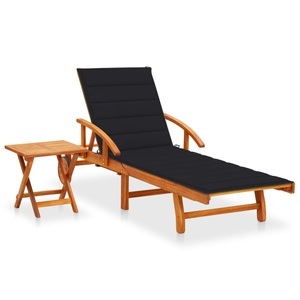 vidaXL, vidaXL Sonnenliege mit Tisch und Auflage Akazie Massivholz