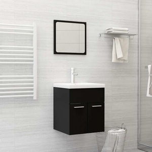 vidaXL, vidaXL 2-tlg. Badmöbel-Set Schwarz Spanplatte, vidaXL 2-tlg. Badmöbel-Set Schwarz Holzwerkstoff