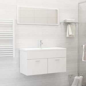 vidaXL, vidaXL 2-tlg. Badmöbel-Set Weiß Spanplatte, vidaXL 2-tlg. Badmöbel-Set Weiß Holzwerkstoff
