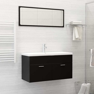 vidaXL, vidaXL 2-tlg. Badmöbel-Set Schwarz Spanplatte, vidaXL 2-tlg. Badmöbel-Set Schwarz Holzwerkstoff