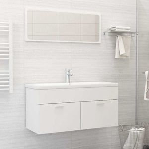 vidaXL, vidaXL 2-tlg. Badmöbel-Set Weiß Spanplatte, vidaXL 2-tlg. Badmöbel-Set Weiß Holzwerkstoff